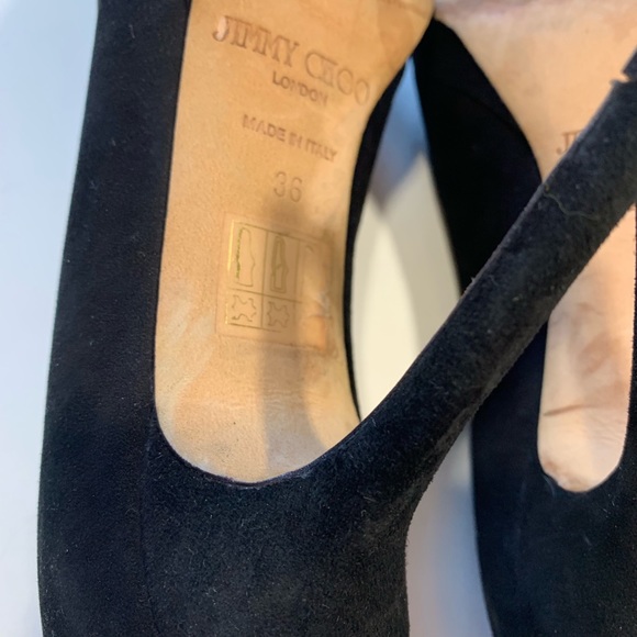 Jimmy Choo Black Suede Peep Toe Pumps 6 - Picture 4 of 8